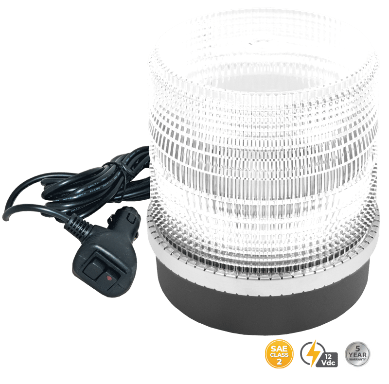 WHITE MEDIUM PROFILE MAGNETIC MOUNT FLEET LED BEACON #200SM-12V-C